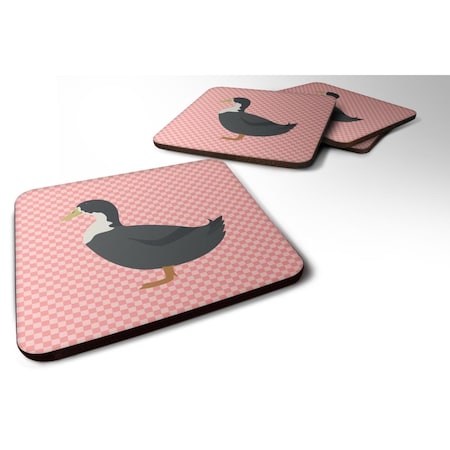 Blue Swedish Duck Pink Check Foam Coaster, Set Of 4